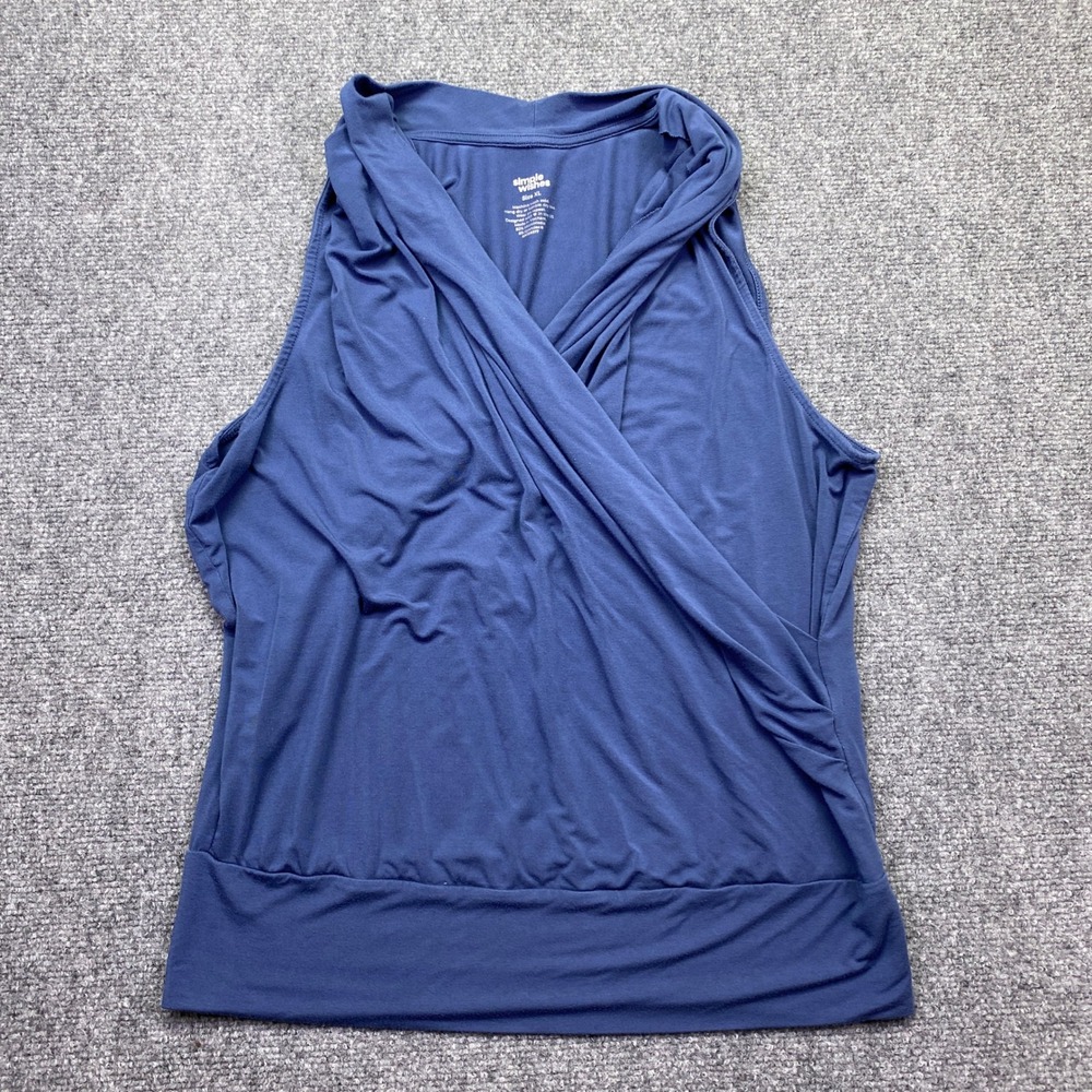 Simple Wishes Maternity Nursing Tank Top Blue Surplice Faux Wrap XL